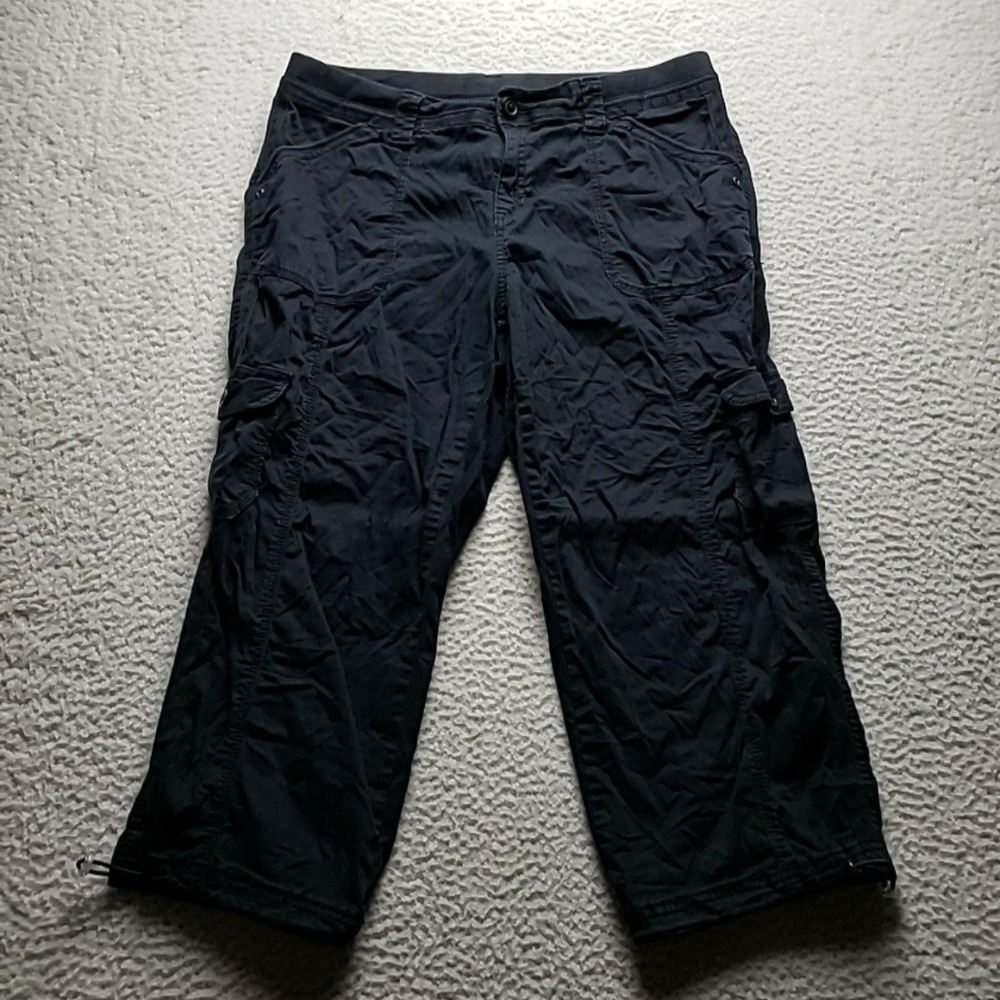 Style&co. Capri Pants Womens 14 Black Twill Cargo Elastic Waist Pockets